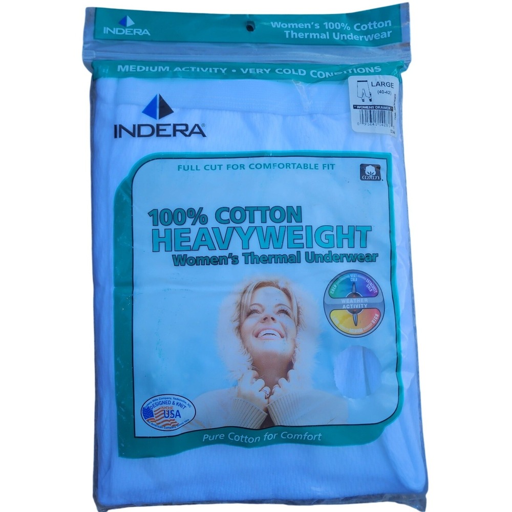Indera Womens Heavyweight 100% Cotton Thermal Underwear Bottoms White Large
